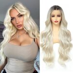 Perruque frontale en dentelle - fab�lle - 30 pouces - blonde argent�e - vague de corps - hd lace