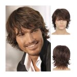 Perruque homme cheveux courts bruns cheveux synth�tiques superpos�s avec frange ha
