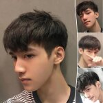 Perruque pour homme - okumggyj - frange inclinée - cheveux courts - fibre synthétique - duveteux Perruque pour homme - okumggyj - frange inclinée - cheveux courts - fibre synthétique - duveteux