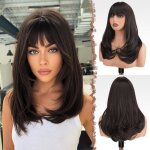 Perruque longue avec frange - swrose - brune avec frange 45 cm naturelle cosplay et carnaval