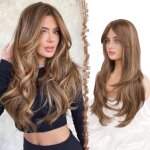 Perruque longue synth�tique - swrose - blond miel d�grad� 65 cm avec frange r�sistante � la chaleur