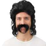 Perruque mi - longue avec moustache - ptit clown - 23999 - noir - carnaval / halloween / cosplay - perruque ...