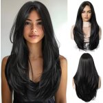 Perruques noir pour femmes longue perruque avec frange naturelle droite perruques cheveux synthtiques ...