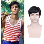 Perruque noire courte pour homme perruque de cheveux humain perruque naturelle en couche moelleux pleine ...