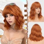 Perruque ondul�e avec frange - swrose - ondul�e cuivre avec frange 35 cm cheveux synth�tiques naturels ...