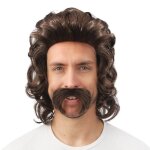 Perruque - ptit clown - 23996 - mi - longue - marron - avec moustache