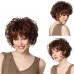 Perruques synth�tiques courtes et boucl�es pour femmes cheveux naturels en dentelle noire perruque compl�te ...
