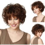 Perruques synth�tiques courtes et boucl�es pour femmes cheveux naturels en dentelle noire perruque compl�te ...