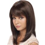 Perruques synthtiques courtes et lisses marron fonc avec frange pour femmes hmwy
