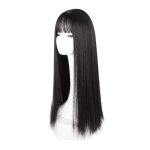 Perruque synth�tique longue et lisse noire avec frange pour femme r�sistante � la chaleur tendance �l�gante ...