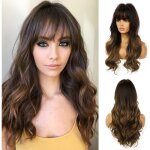 Perruque synth�tique ondul�e brune de 24 pouces de long pour une utilisation quotidienne en soir�e