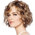 Perruque synthtique ondule courte et boucle style bob brun mlang aspect naturel en fibre rsistante ...
