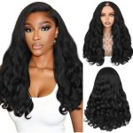 Perruque yaki boucl�e sans colle - swrose - 56 cm sans colle synth�tique r�sistante � la chaleur (1b) ...