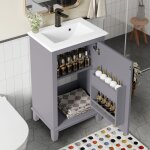 Petit meuble sous vasque salle de bain - meuble lavabo main wc et bassin int�gr� gris - 51x34x83cm �tag�res ...