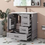 Petit meuble sous vasque salle de bain tiroirs silencieux - meuble lavabo main wc et bassin int�gr� gris ...