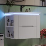 Petit meuble vasque salle de bain suspendu 2 tiroirs - meuble lavabo main wc et bassin int�gr� blanc ...