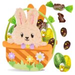 Petit panier lapin garni dun assortiment de 35 chocolats de p�ques: papillotes r�villon poussin et ?ufs ...