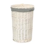 Petit panier  linge rond blanc avec doublure en sauge grise