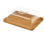 Petit plateau fromage bambou rectangulaire et cloche acrylique Petit plateau fromage bambou rectangulaire et cloche acrylique