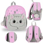 Petit sac  dos maternelle chat pour fille en peluche avec oreilles et rflecteurs voyage 26x23x9 cm
