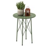 Petite table dappoint - outsunny - ronde - avec d�coupe en forme de fleur et feuilles - pour terrasse ...