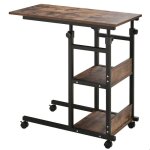 Petite table basse 80x40 m�tal noir roulettes freins 2 tablettes rangement hauteur r�glable