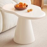 Petite table basse blanche forme irr�guli�re style moderne base conique id�ale pour salon ou chambre ...