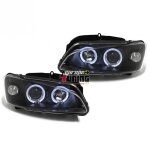 Phares avants noirs double anneaux angel eyes led peugeot 106 ph2 (14610)