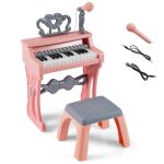 Piano pour enfants 25 touches avec tabouret portable costway - microphonepupitre - pieds d�tachables ...