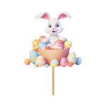 Pic de d�coration de p�ques lapin blanc et oeufs�multicolores - dimensions : 136 x 138 cm