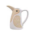 Pichet carafe ou vase oiseau en gr�s blanc et beige