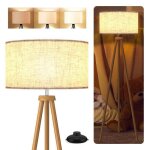Pied de lampadaire trpied moderne led dimmable avec abat - jour en lin e27 12w - 155cm lampe en mtal ...