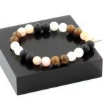 Pierres et minéraux. bracelet perles pierre de lune + opale rose + onyx noir mat + bois 8 fabriqué en ... Pierres et minéraux. bracelet perles pierre de lune + opale rose + onyx noir mat + bois 8 fabriqué en ...