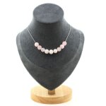 Pierres et minraux. collier 10 perles quartz rose 8 mm chaine en acier inoxydable collier femmes hommes. ...