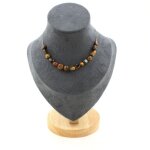 Pierres et minraux. collier 15 perles oeil de tigre dafrique du sud. chaine en acier collier femmes ...