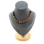 Pierres et minraux. collier 20 perles oeil de tigre 8 mm. chaine en acier inoxydable collier femmes ...