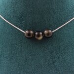 Pierres et minraux. collier 3 perles obsidienne dore 8 mm. chaine en acier inoxydable collier femmes ...