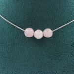 Pierres et minraux. collier 3 perles quartz rose 8 mm chaine en acier inoxydable collier femmes hommes. ...