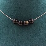 Pierres et minraux. collier 4 perles obsidienne dore 8 mm. chaine en acier inoxydable collier femmes ...