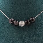 Pierres et minraux. collier 5 perles quartz rutile noir 8 mm chaine en acier inoxydable collier femmes ...