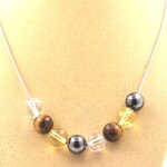 Pierres et minraux. collier perles oeil de tigre + citrine + quartz + hmatite 8 mm. collier femmes ...