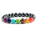 Bracelet - pierre naturelle - oeil de tigre - 7 chakras - lastique - hmatite