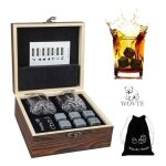 Pierres whisky 6pcs pierres de refroidissement de whisky en granit naturel et bote en bois lgante glaons ...