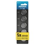 Pile bouton lithium - absina - cr2450 - 3v - �tanches - longue dur�e - lot de 5 - r�sistance - 20�c � ...
