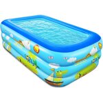 Piscine familiale gonflable pour enfants - 150 cm - rectangulaire - avec fond souple et gonflable - bleu ...