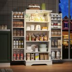 Placard de cuisine garde - manger moderne 2 portes avec �clairage led et �tag�res r�glables ? buffet ...