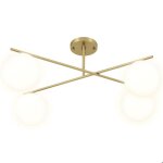 Plafonnier - homcom - lustre moderne � 4 lumi�res avec culot e14 - montage semi - affleurant - dor� et ...