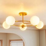 Plafonnier - homcom - lustre moderne � 5 culots g9 - montage semi - affleurant - m�tal et plastique - ...