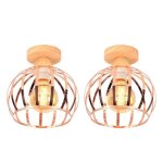 Plafonnier - idegu - vintage - métal et bois - 2 ampoules - or rose Plafonnier - idegu - vintage - métal et bois - 2 ampoules - or rose