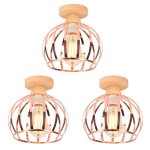 Plafonnier - idegu - vintage - mtal et bois - 3 ampoules - or rose